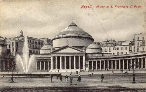 A018 Italien Neapel Napoli Chiesa di S Francesco di Paola Kirche Brunnen Postkarte