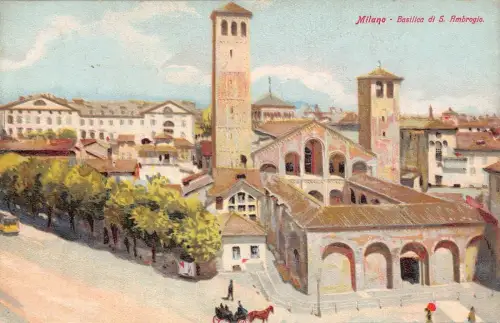 A017 Italien Milano Mailand Basilica di S Ambrogio Gemälde Vintage Postkarte