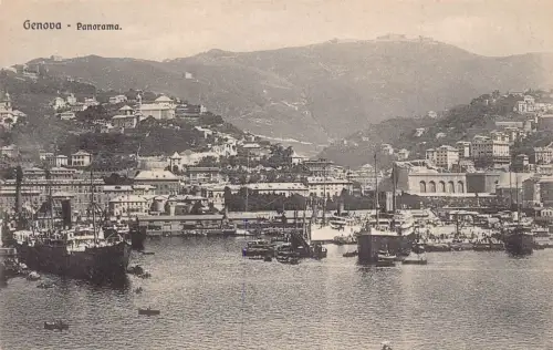 A017 Italien Genua Genua Panoramablick Dampfschiffe Vintage Postkarte