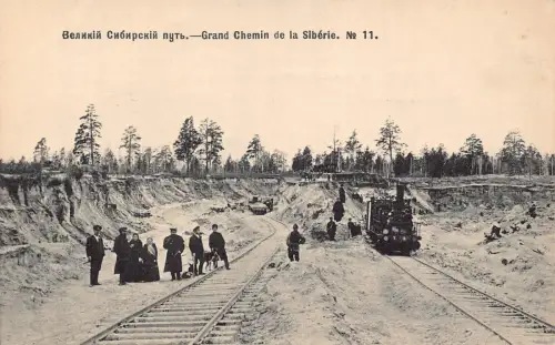 Russland Transsibirische Eisenbahn Bauarbeiter Dampflok Nr11 Postkarte B681