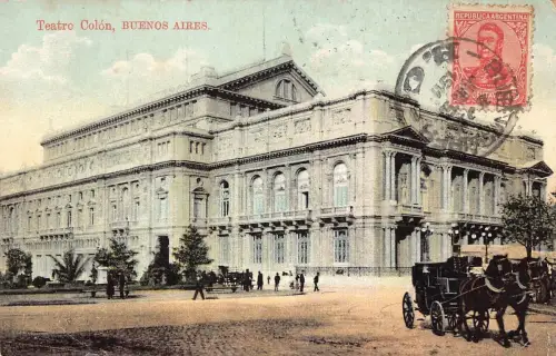L355 Argentinien 1911 Buenos Aires Theater Colon Teatro Kutsche Vintage Postkarte