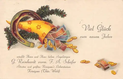 G008 Neujahr 1933 Firma Königsee Hufeisen Geld Postkarte