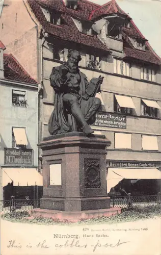 Deutschland 1899 Nürnberg Nürnberg Hans Sachs Statue Vintage Postkarte B996