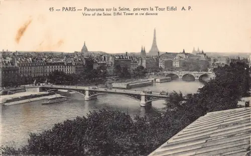 C030 Frankreich, Paris Blick auf den Seine Eiffelturm in der Ferne Postkarte