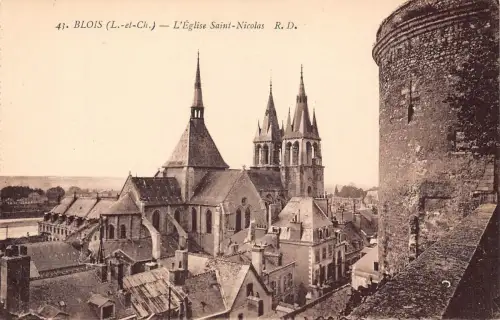 C030 Frankreich, Blois L'Eglise Saint-Nicolas Vintage Postkarte