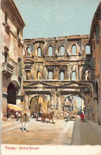 Italien Verona Portoni Borsari Vintage Postkarte B996