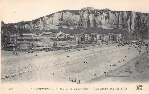 C029 Frankreich, Le Treport Das Casino und die Klippen Vintage Postkarte