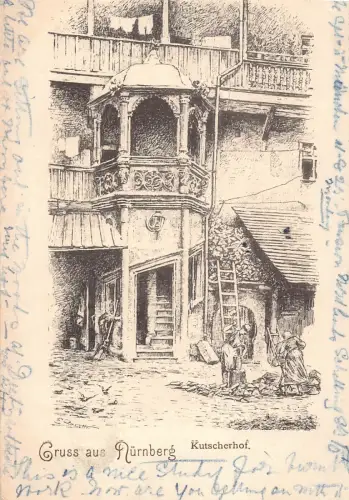 Deutschland 1898 Gruss aus Nürnberg Nürnberg Kutscherhof Kunst Postkarte B996