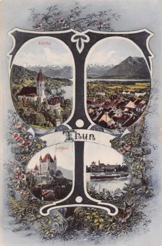 Schweiz 1911 Grosser Brief T Thun Schloss Kirche Blumen Schloss Postkarte B997