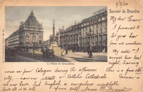 Belgien 1900 Souvenir de Bruxelles Brüssel Place de Brouckere Postkarte B998