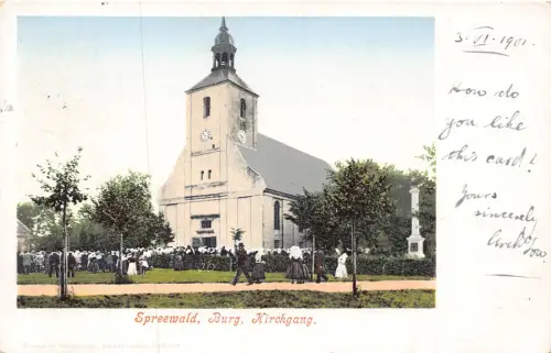 Deutschland 1901 Spreewald Burg Kirchgang Kirche Vintage Postkarte C311