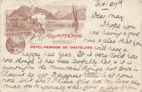 Frankreich 1900 Clarens Montreux Hotel Pension Chatelard Kursau Postkarte C313
