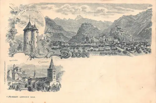 Schweiz Sitten Walliser Dom Tour des Soriciers Postkarte C313