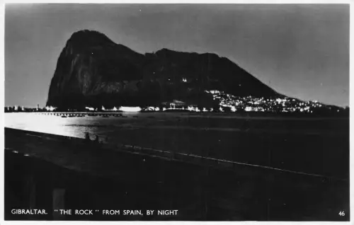 B216 Gibraltar Der Felsen aus Spanien bei Nacht RPPC Vintage Postkarte
