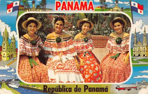 B216 Panama Schöne Damen in Polleras und Motunas Volkstracht Postkarte