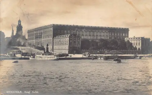 Schweden 1920 Stockholm Kungl Slottet Dampfschiff RPPC Postkarte C378