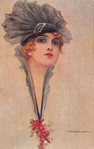 Art Deco Frau Portrait Spitze Stirnband Kunst von Tito Corbella Postkarte C385