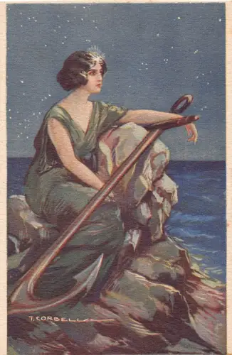 Religiöse Frau am Meer mit Anker Hoffnung Kunst Tito Corbella Postkarte C385