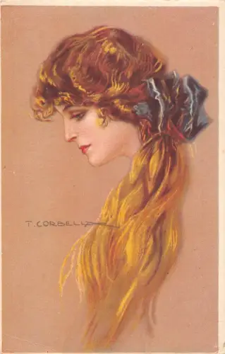 Glamour Art Deco Frau mit Haaren im Band Art Tito Corbella Postkarte C385