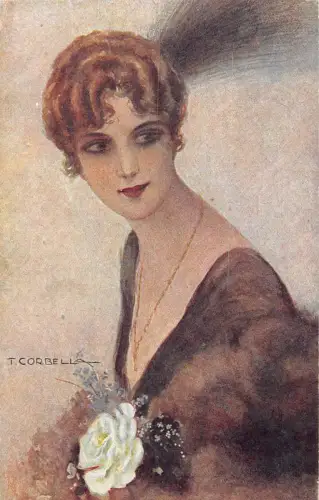 Glamour Mode geheimnisvolles schwarzes Kleid Dame Kunst von Tito Corbella Postkarte C385