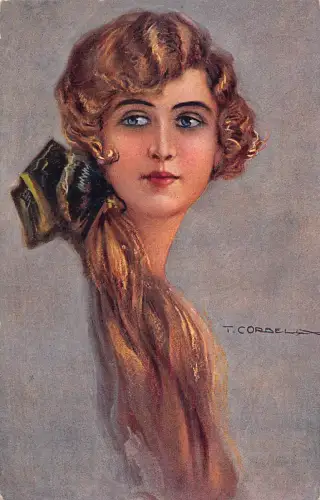 Glamour Art Deco Dreamy Eyes Lady Ribbon Art Tito Corbella Postkarte C385