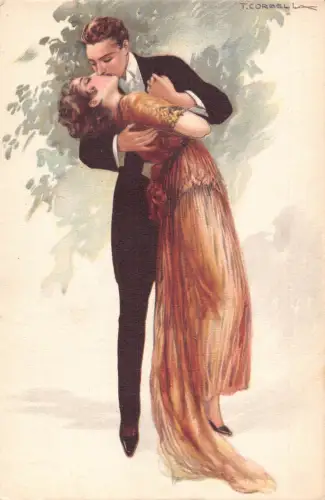 Liebesromantik Art Deco Paar Kuss Kunst von Tito Corbella Postkarte C386