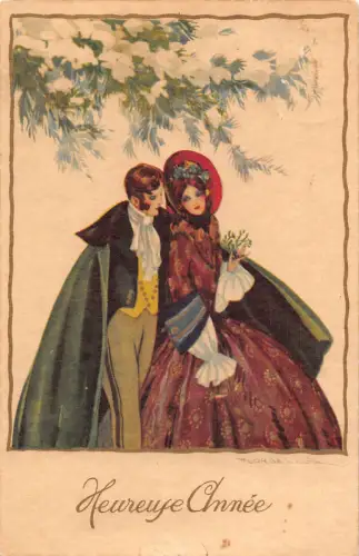 Liebesromantik Art Deco 1930 Paar Schnee Winter Kunst von Tito Corbella Postkarte C386