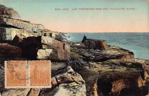 L356 Argentinien Buenos Aires Los Penascos Mar del Plata Klippen Meer Postkarte