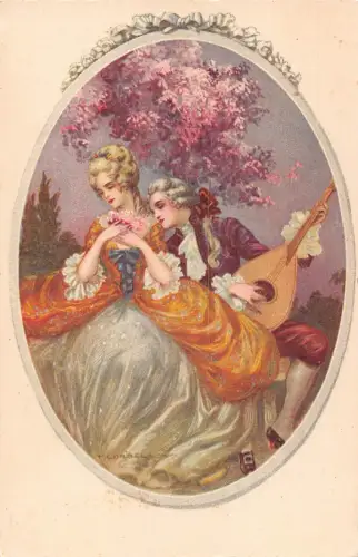 Art Deco Liebesromane Paar Mandoline Spieler Kunst von Tito Corbella Postkarte C386