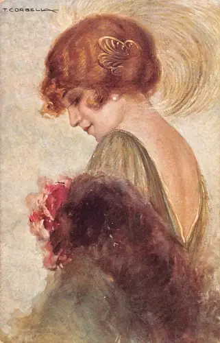 Art Deco Glamour Frau Elegantes Nachtkleid Kunst von Tito Corbella Postkarte C386