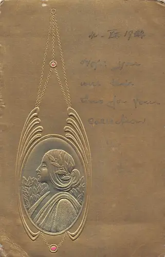 Jugendstil 1904 Dame Portrait Medaille geprägt Vintage Postkarte C410
