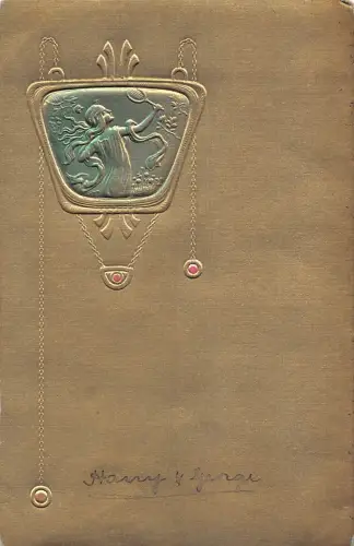 Jugendstil Dame Tennis Palette Garten Medaillon geprägt Vintage Postkarte C410