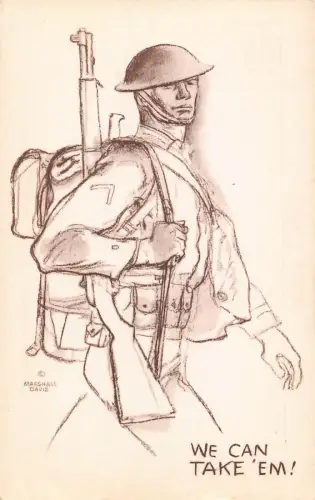 WWI Military We can Take em! Amerikanischer Soldat Marshall Davis Kunst Postkarte C411
