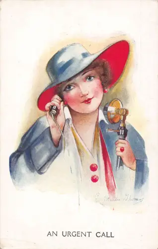 Eine dringende Anruffrau am Telefon Kunst von Marlen Thomas Postkarte C411