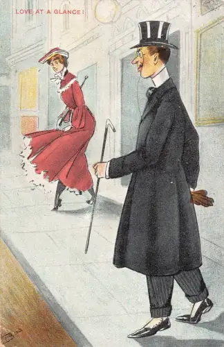 Liebesroman 1908 Liebe auf Blick Gentleman sucht Dame Vintage Postkarte C411