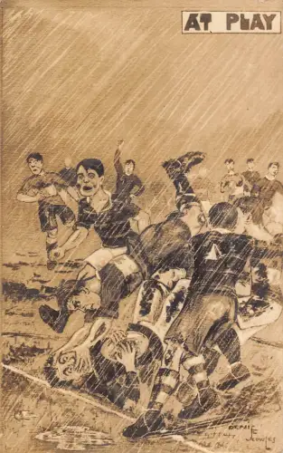 Sport Rugby im Regen beim Spielen Kunst von Denis Flowles Postkarte C411