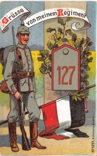 Militär 1917 Gruesse von meinem Regiment Deutscher Soldat 1. Weltkrieg Feldpostkarte C411