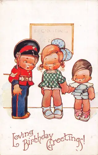 Geburtstagsgrüße 1920 Soldat Junge Mädchen Baby Rekrutierung Büro Postkarte C411