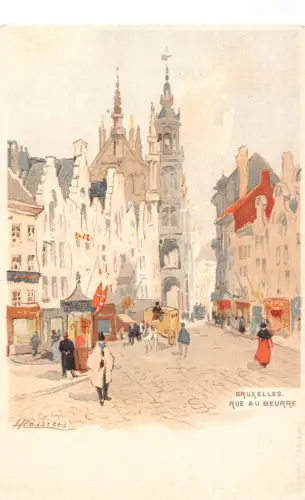 Belgien Bruxelles Brüssel Rue au Beurre Art Cassiers Chromo Litho Postkarte C412