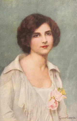 Glamour Schönheit Augen Frau Rose Kunst von Gustave Courtois Postkarte C412