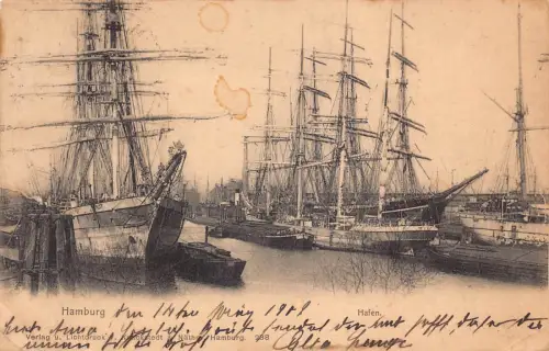 Deutschland 1902 Hamburg Hafen Hafen Schiff Dampfschiff Vintage Postkarte