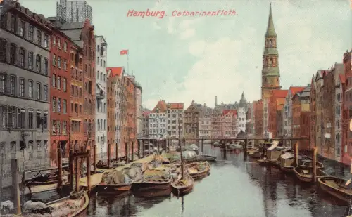 Deutschland 1910 Hamburg Katharinenfleth Boote Vintage Postkarte