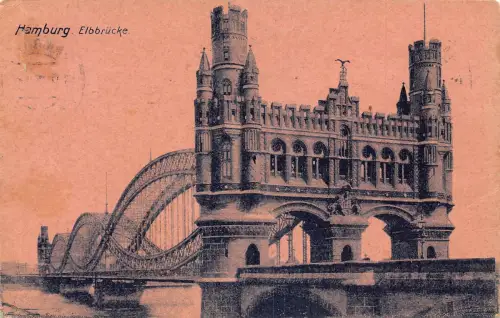 Deutschland 1915 Hamburg Elbbbrücke Vintage Postkarte