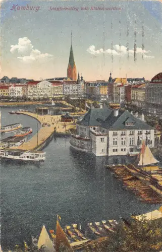 Deutschland 1918 Hamburg Jungfernstieg Alsterpavillon 1. Weltkrieg Feldpost Vintage Postkarte