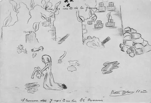 Spanischer Bürgerkrieg abgebildet von Kinder Katastrophe Bombardement Mutter Postkarte C414