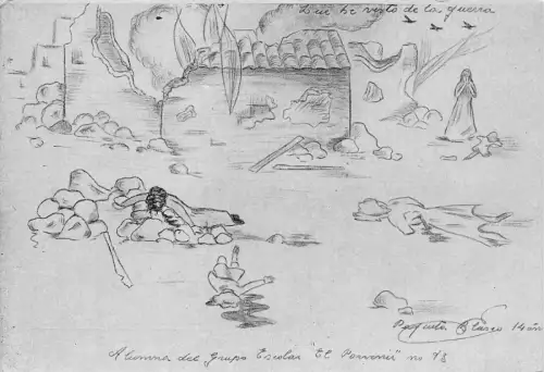 Spanischer Bürgerkrieg abgebildet von Kindern Katastrophe Ruinen Leichen Postkarte C414