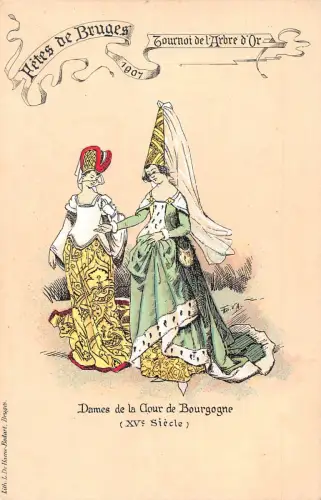Mittelalterliche Trachtarten Fetes de Bruges 1907 Clour de Bourgogne Postkarte C416