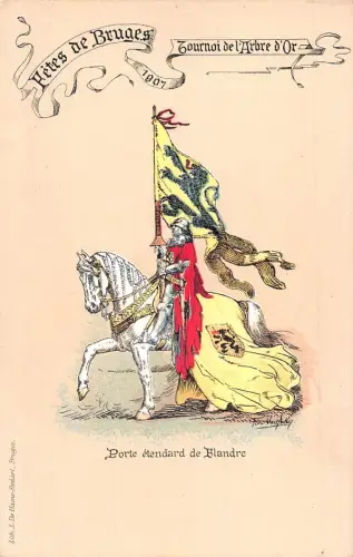 Mittelalter Tracht Fetes de Brügge 1907 Porte Flandre F Van Acker Postkarte C416