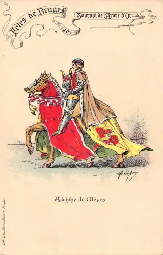 Mittelalter Tracht Fetes de Brügge 1907 Adolphe Celeves F Van Acker Postkarte C416