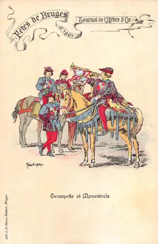 Mittelalter Tracht Fetes de Brügge 1907 Menestrels F Van Acker Postkarte C416